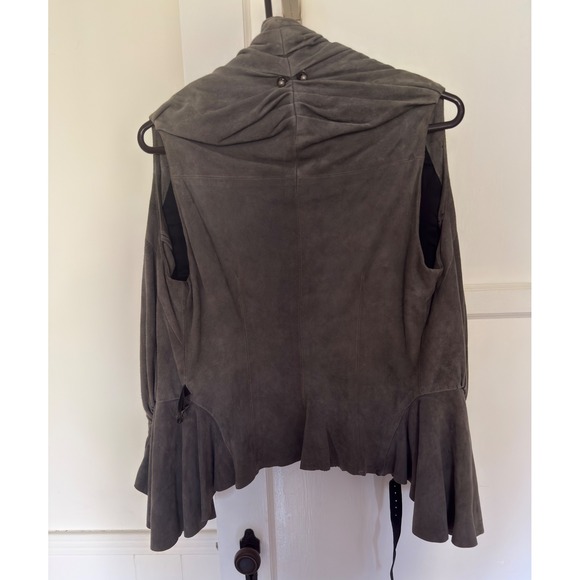 Grai Women Grey Suede Leather Draped Ruffle Peplum Vest Made in USA Size M - Picture 9 of 12